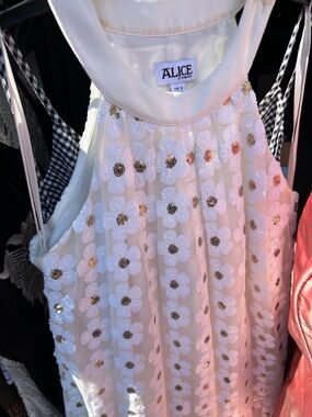 Alice by Temperley White Floral Sequin Halter Dress